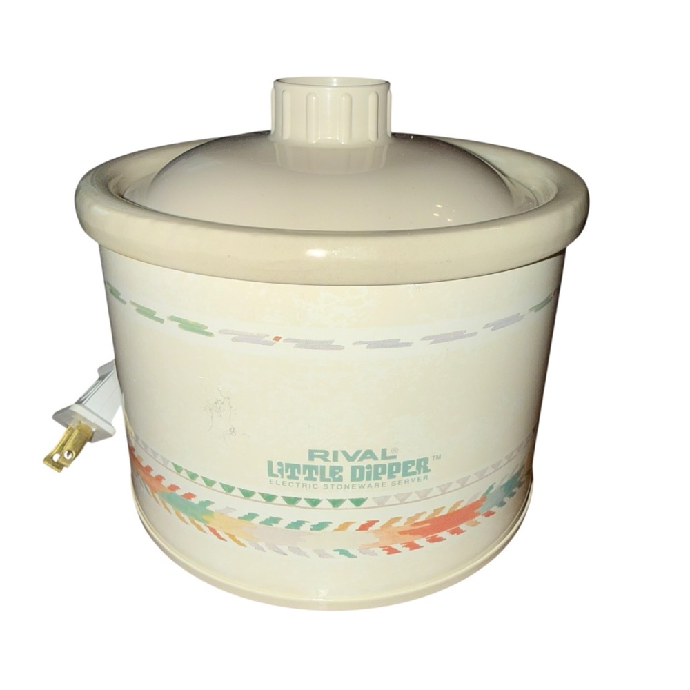 Vintage Rival Little Dipper Mini Crock Pot #3204 Lid Southwest Aztec Design Work